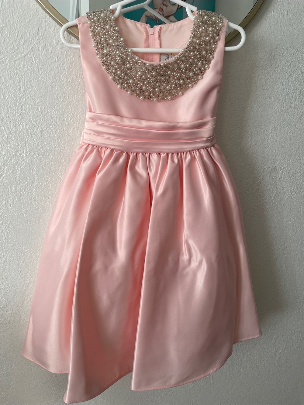 Girls' Pink Pearl-Embellished Party Dress